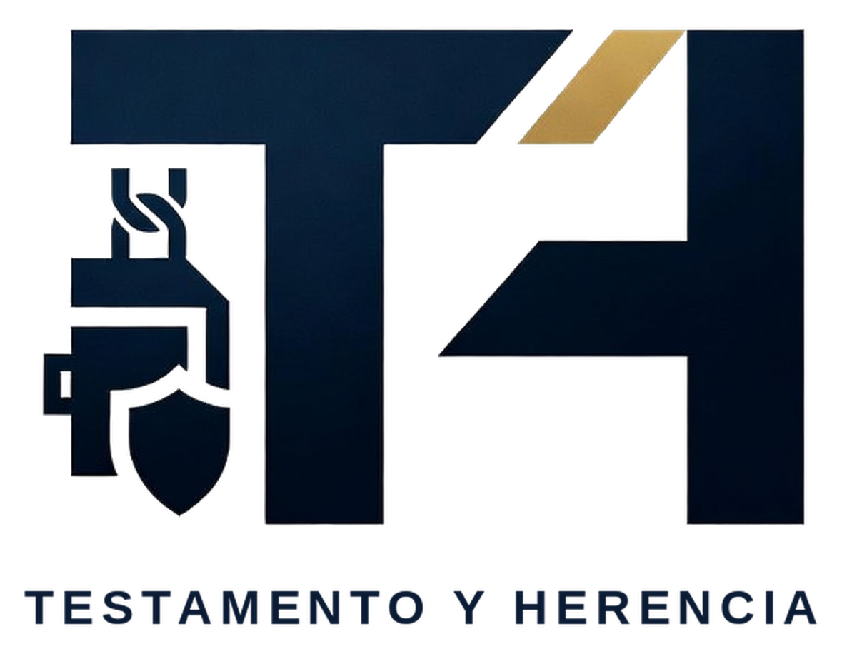 Logo Testamento y Herencia con pie azul marino.